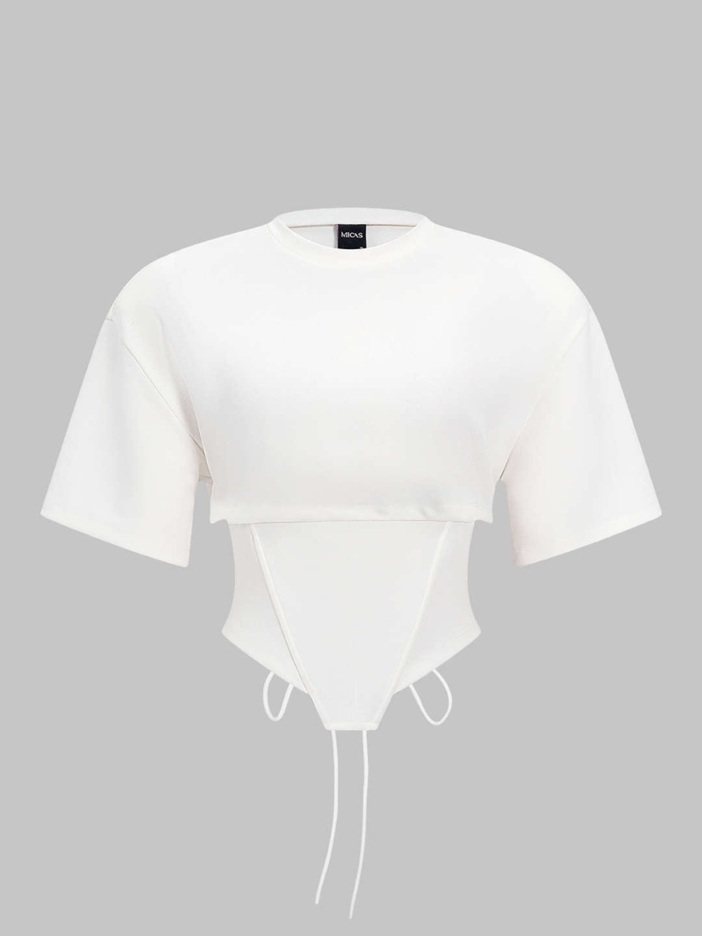 White Cropped Corset-Detail Top with removable shoulder pads